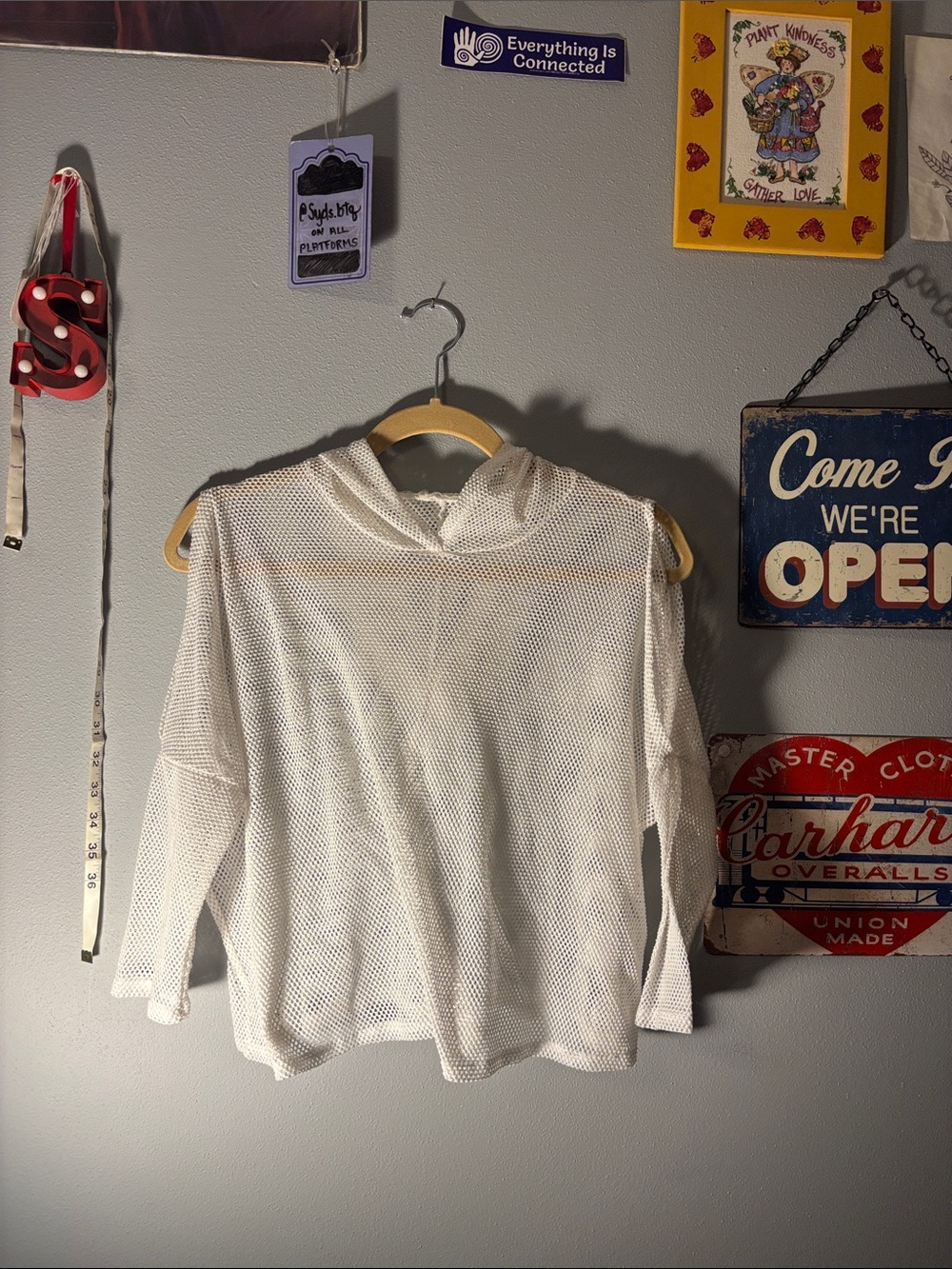 White fishnet hoodie / Open-Knit Hooded Pullover